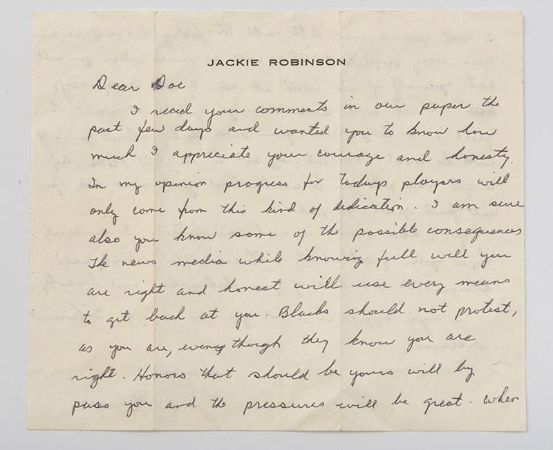 handwriting on 'Jackie Robinson' letterhead
