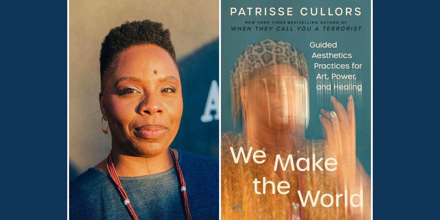 Patrisse Cullors headshot side by side with her book cover