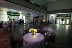 An event hall decorated with a sports stadium theme.