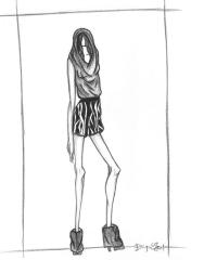 Fashion illustration: Black jumper in shorts with a hood
