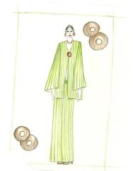 Fashion illustration: Flowy green pantsuit in green stripes
