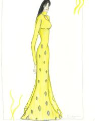 Fashion illustration: Yellow full-length dress with pattern