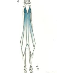 Fashion illustration: long ombre blue and white dress